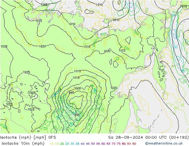 Isotachs (mph) GFS So 28.09.2024 00 UTC