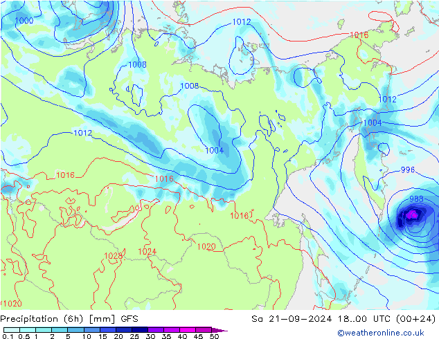 Totale neerslag (6h) GFS za 21.09.2024 00 UTC