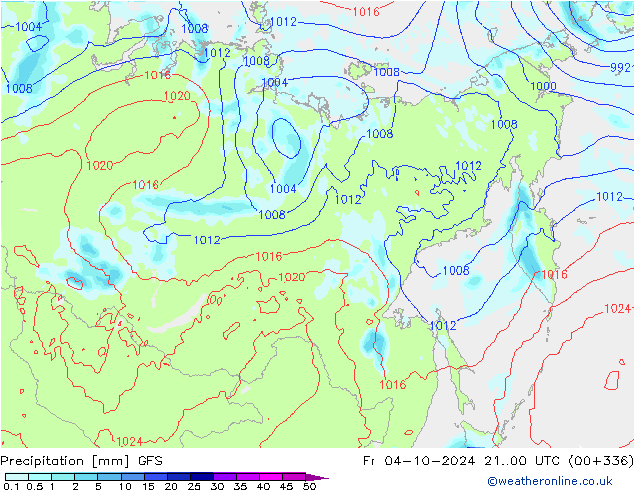 Srážky GFS Pá 04.10.2024 00 UTC