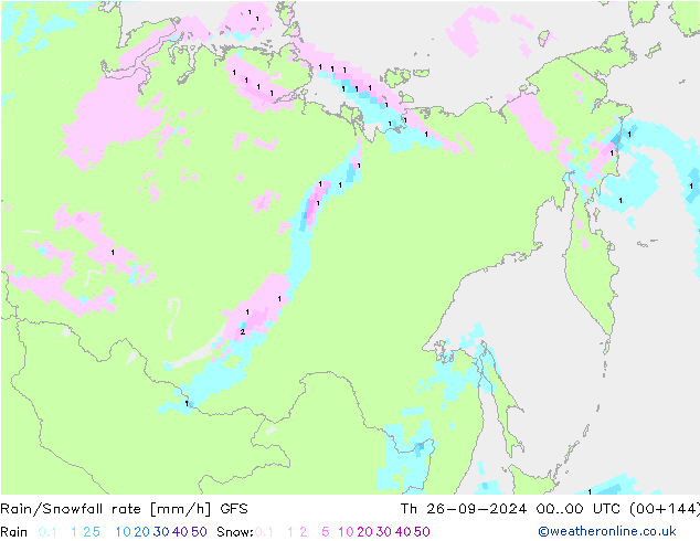 Rain/Snowfall rate GFS  26.09.2024 00 UTC