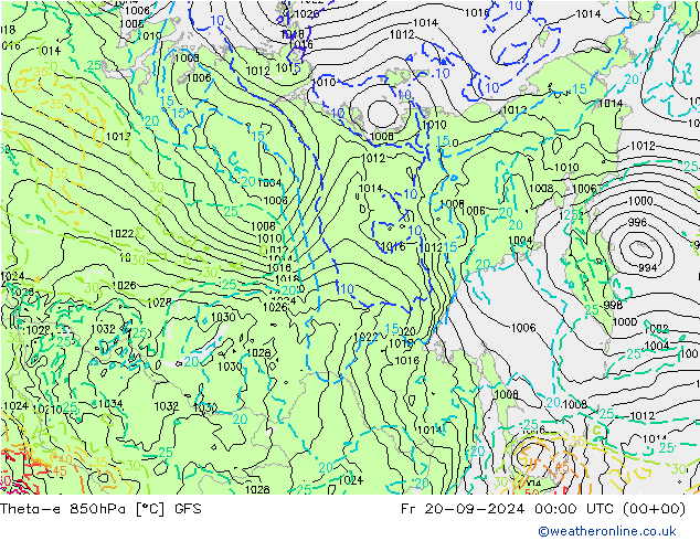 Theta-e 850hPa GFS Pá 20.09.2024 00 UTC