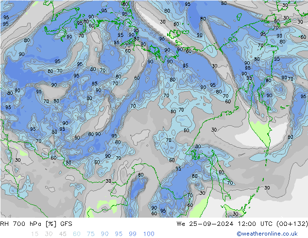 RH 700 hPa GFS We 25.09.2024 12 UTC