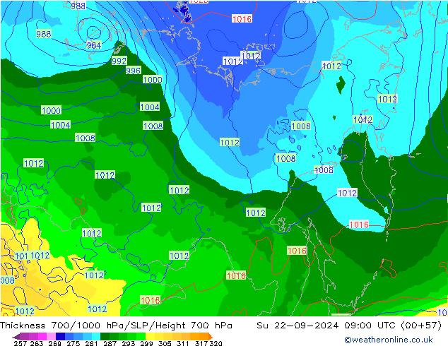 Thck 700-1000 hPa GFS nie. 22.09.2024 09 UTC