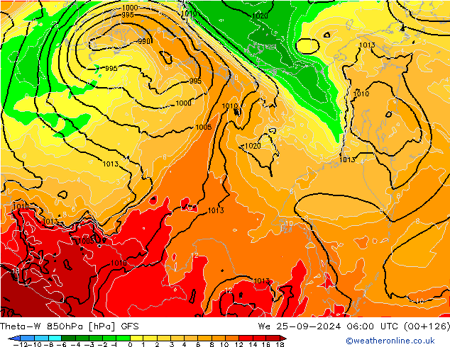 Theta-W 850hPa GFS mer 25.09.2024 06 UTC