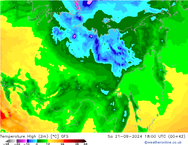 Höchstwerte (2m) GFS Sa 21.09.2024 18 UTC