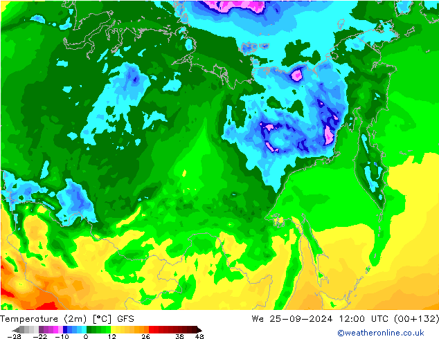 Temperature (2m) GFS We 25.09.2024 12 UTC