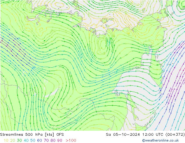 Streamlines 500 hPa GFS So 05.10.2024 12 UTC