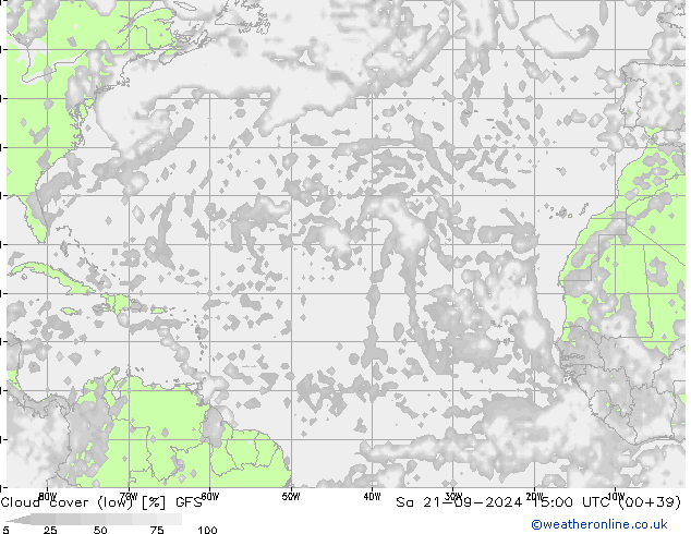 Cloud cover (low) GFS Sa 21.09.2024 15 UTC