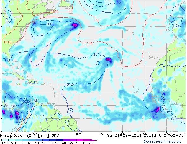 Z500/Rain (+SLP)/Z850 GFS Sa 21.09.2024 12 UTC