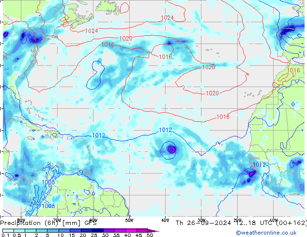 Z500/Rain (+SLP)/Z850 GFS jue 26.09.2024 18 UTC