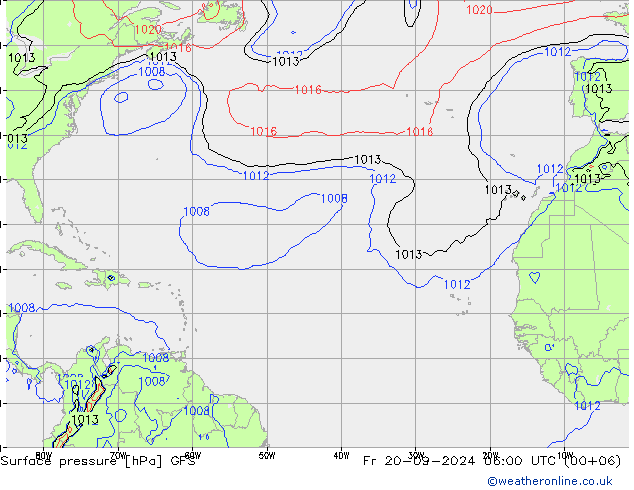 Presión superficial GFS vie 20.09.2024 06 UTC