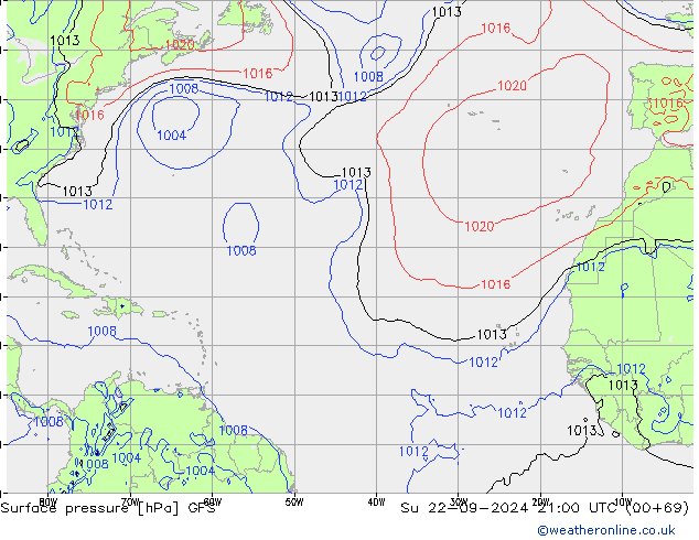 Surface pressure GFS Su 22.09.2024 21 UTC