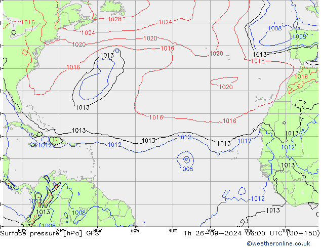 Atmosférický tlak GFS Čt 26.09.2024 06 UTC