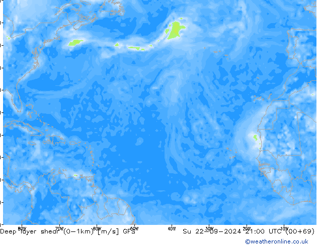 Deep layer shear (0-1km) GFS Ne 22.09.2024 21 UTC