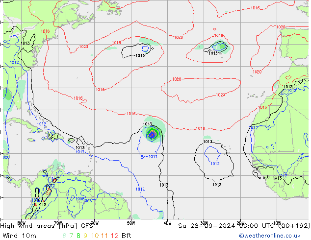 High wind areas GFS Sa 28.09.2024 00 UTC