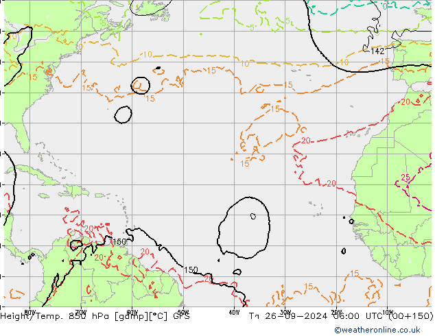 Geop./Temp. 850 hPa GFS jue 26.09.2024 06 UTC