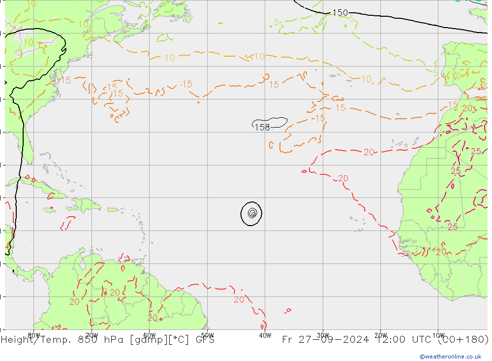 Z500/Yağmur (+YB)/Z850 GFS Cu 27.09.2024 12 UTC