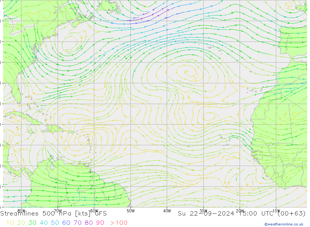 Linia prądu 500 hPa GFS nie. 22.09.2024 15 UTC