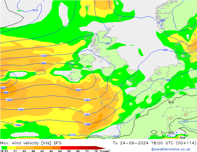 Max. wind velocity GFS mar 24.09.2024 18 UTC