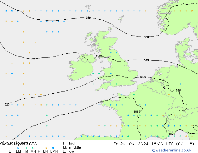 Cloud layer GFS Pá 20.09.2024 18 UTC