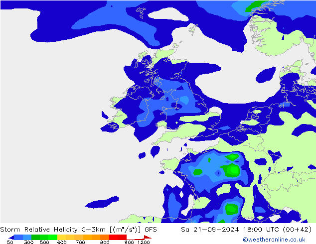 Storm Relative Helicity GFS so. 21.09.2024 18 UTC