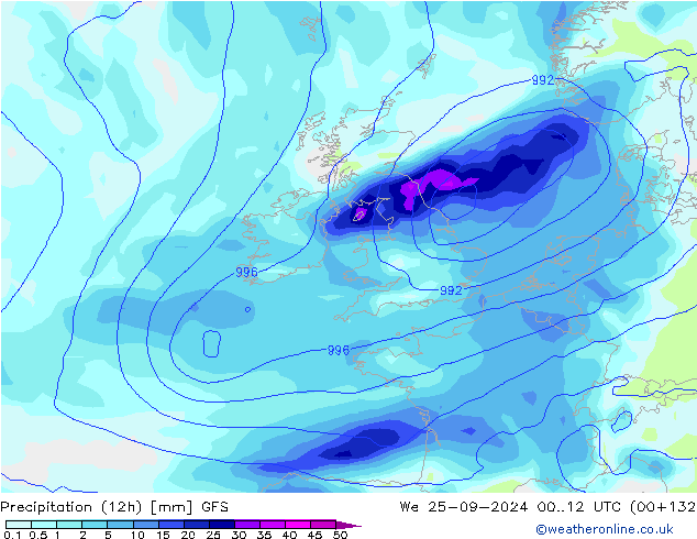 Precipitación (12h) GFS mié 25.09.2024 12 UTC