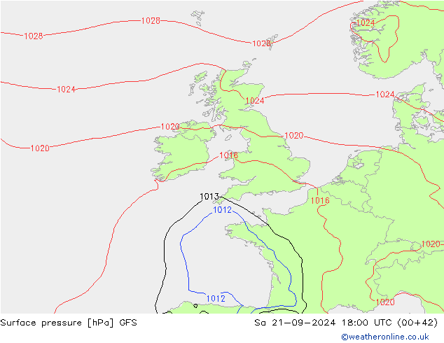 Surface pressure GFS Sa 21.09.2024 18 UTC