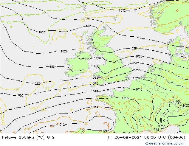 Theta-e 850hPa GFS pt. 20.09.2024 06 UTC