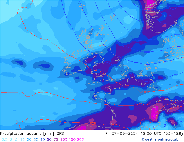 Precipitation accum. GFS Fr 27.09.2024 18 UTC