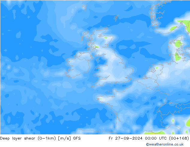 Deep layer shear (0-1km) GFS pt. 27.09.2024 00 UTC