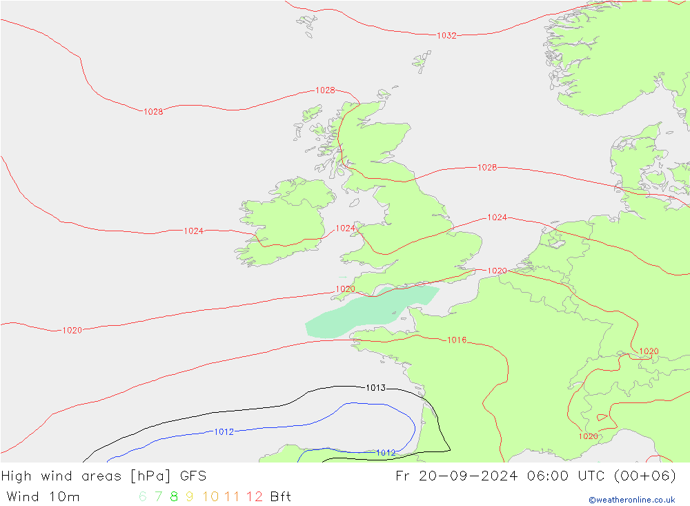 Izotacha GFS pt. 20.09.2024 06 UTC