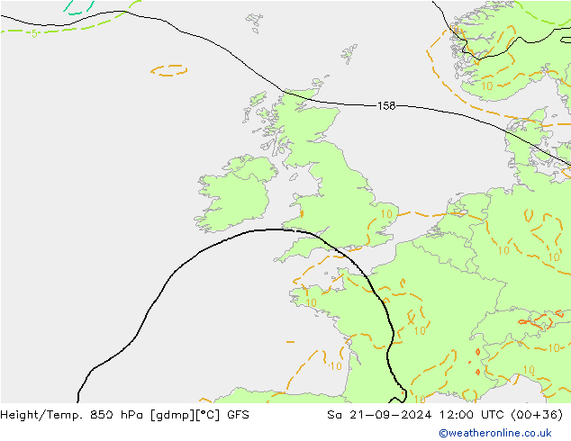 Geop./Temp. 850 hPa GFS sáb 21.09.2024 12 UTC