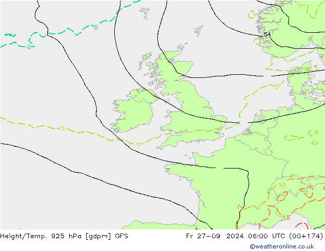 Height/Temp. 925 hPa GFS Fr 27.09.2024 06 UTC