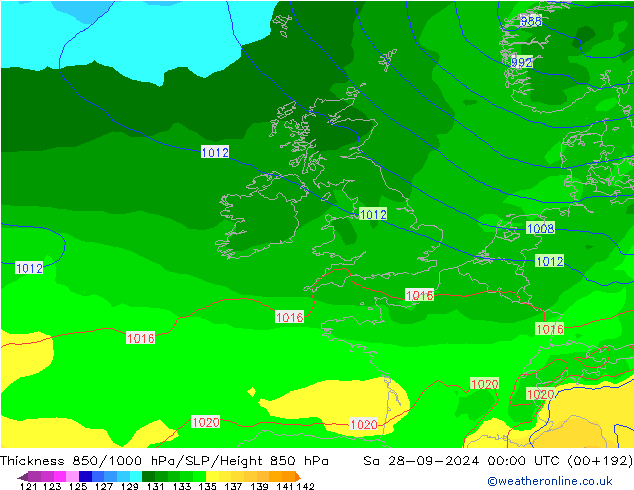 Thck 850-1000 hPa GFS Sa 28.09.2024 00 UTC