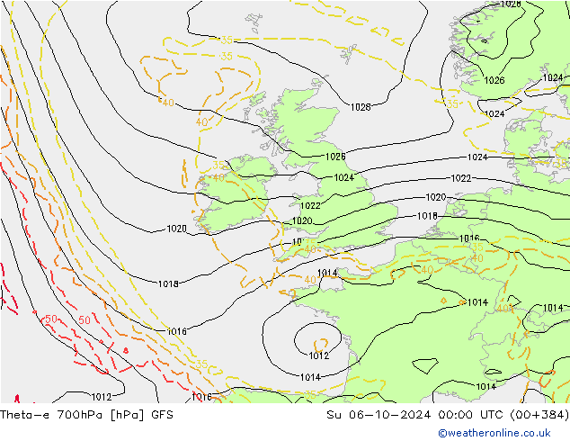 Theta-e 700hPa GFS  06.10.2024 00 UTC