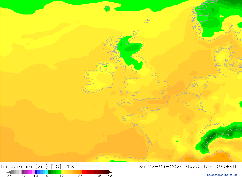 mapa temperatury (2m) GFS nie. 22.09.2024 00 UTC