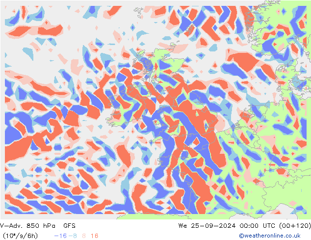 V-Adv. 850 hPa GFS mer 25.09.2024 00 UTC