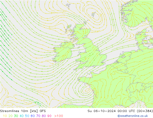 Linha de corrente 10m GFS Dom 06.10.2024 00 UTC