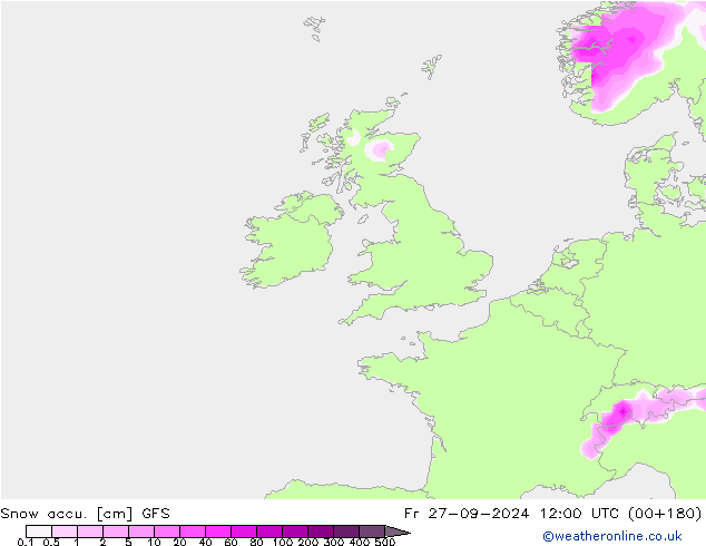 Snow accu. GFS Fr 27.09.2024 12 UTC