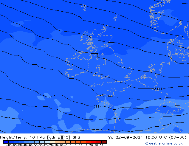 Height/Temp. 10 hPa GFS Su 22.09.2024 18 UTC