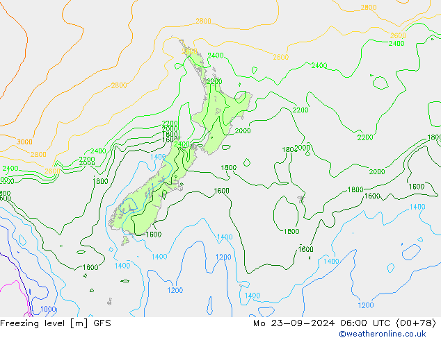 Freezing level GFS Mo 23.09.2024 06 UTC