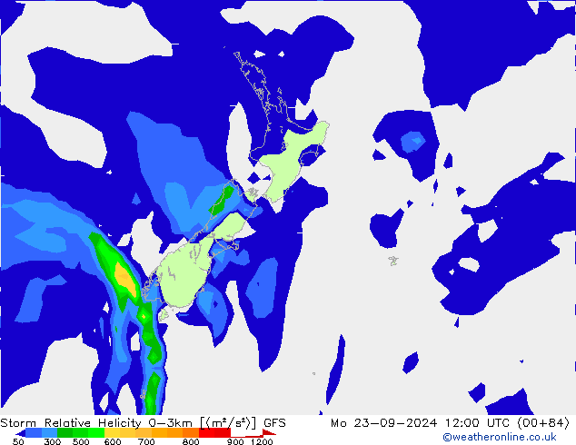 Storm Relative Helicity GFS пн 23.09.2024 12 UTC