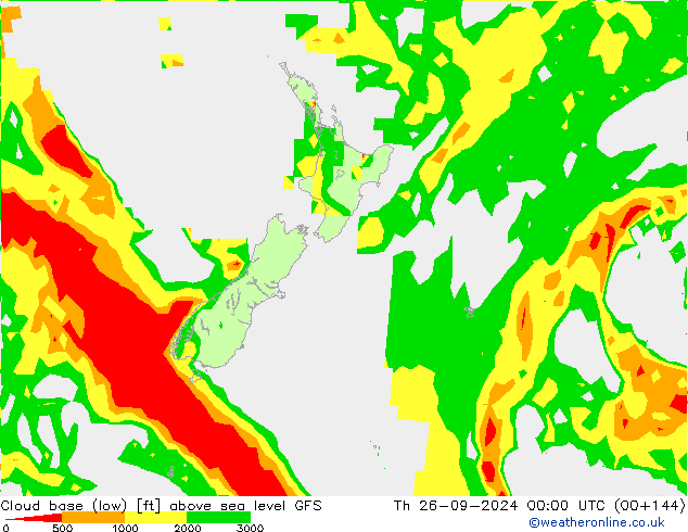 Cloud base (low) GFS Čt 26.09.2024 00 UTC