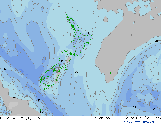 RH 0-300 m GFS Qua 25.09.2024 18 UTC