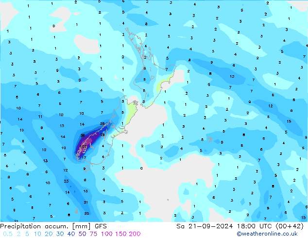 Precipitation accum. GFS So 21.09.2024 18 UTC