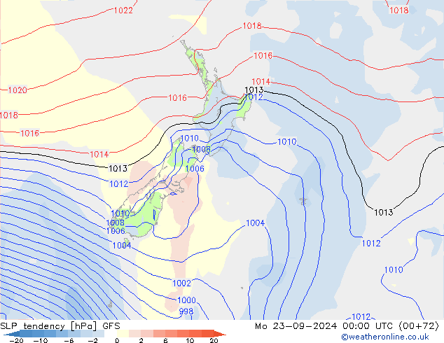 SLP tendency GFS Mo 23.09.2024 00 UTC