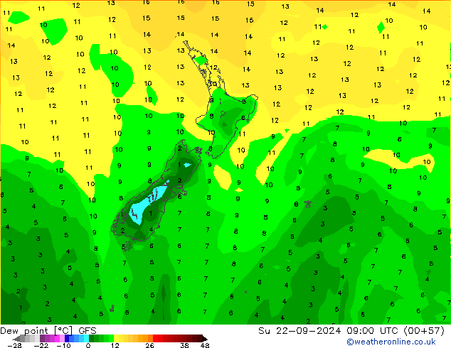 Taupunkt GFS So 22.09.2024 09 UTC