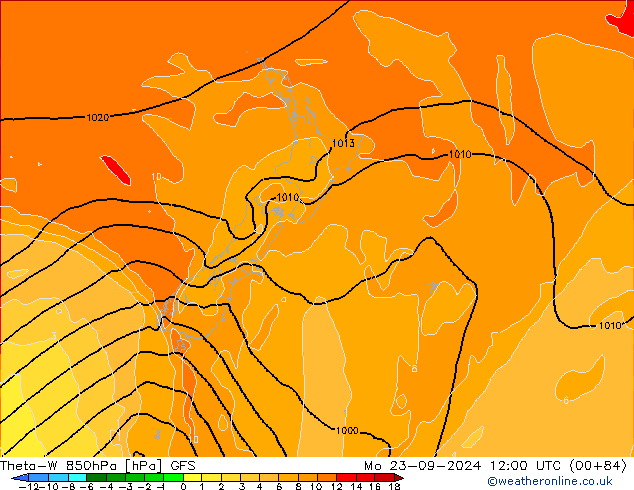 Theta-W 850hPa GFS  23.09.2024 12 UTC