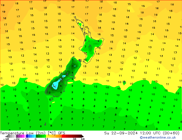 Temperature Low (2m) GFS Su 22.09.2024 12 UTC