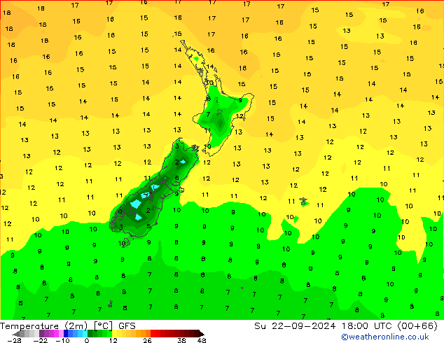 Sıcaklık Haritası (2m) GFS Paz 22.09.2024 18 UTC